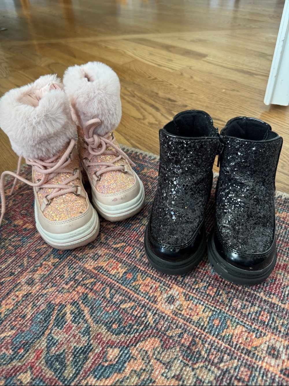 2 Pairs Glitter Boots Pink & Black Sequin - 8T